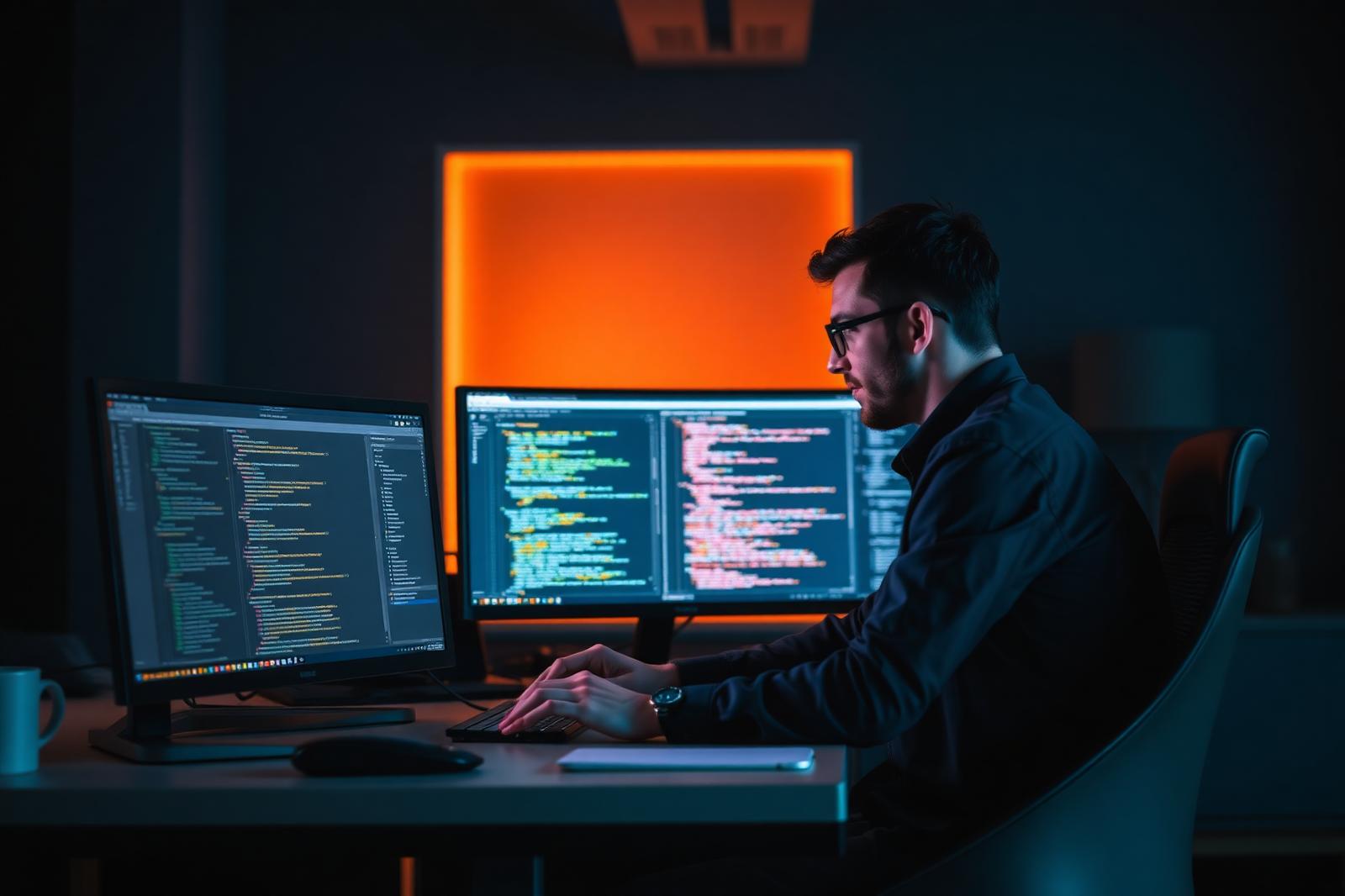 Software engineering team collaborating in a modern workspace